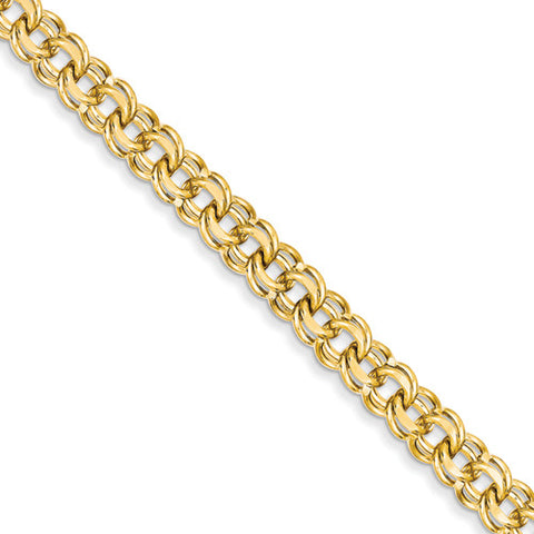 14k Yellow Gold 7.5mm Solid Double Link Charm Bracelet